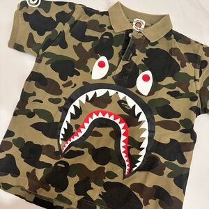 Bape Kids Camo Polo Shirt with Shark Graphic